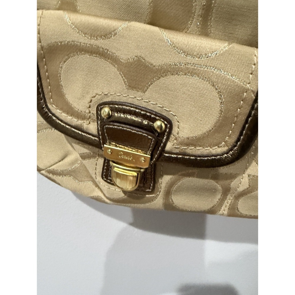 Coach Gold Tan Brown Poppy Signature Sateen Shoulder Bag 18980 Purse F - Picture 2 of 11